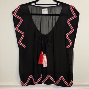 MISA Black Tribal Beaded Top